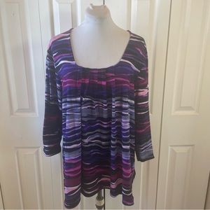 Avenue Abstract Pleat Front Sweater 3/4 Length Sleeve sz 22/24